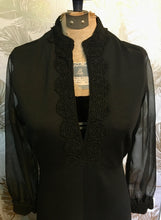 Load image into Gallery viewer, 1970’s Black Deep Plunge Neck Dress