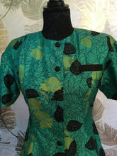 Load image into Gallery viewer, Green Silk Leafy Fit & Flare