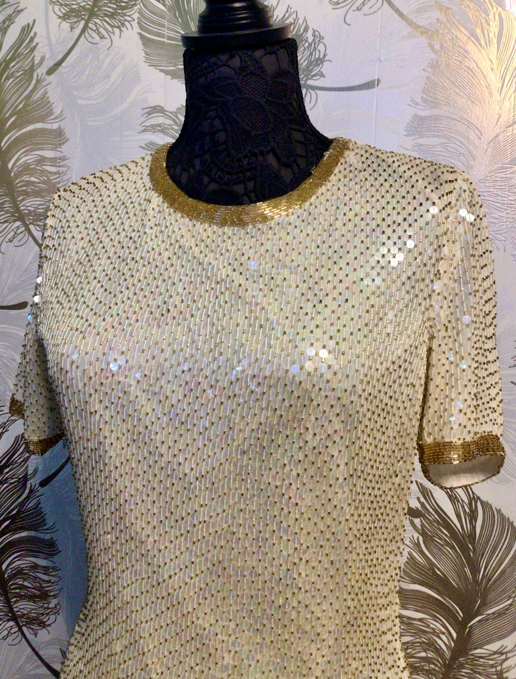 Cream and Gold Sequin Dress