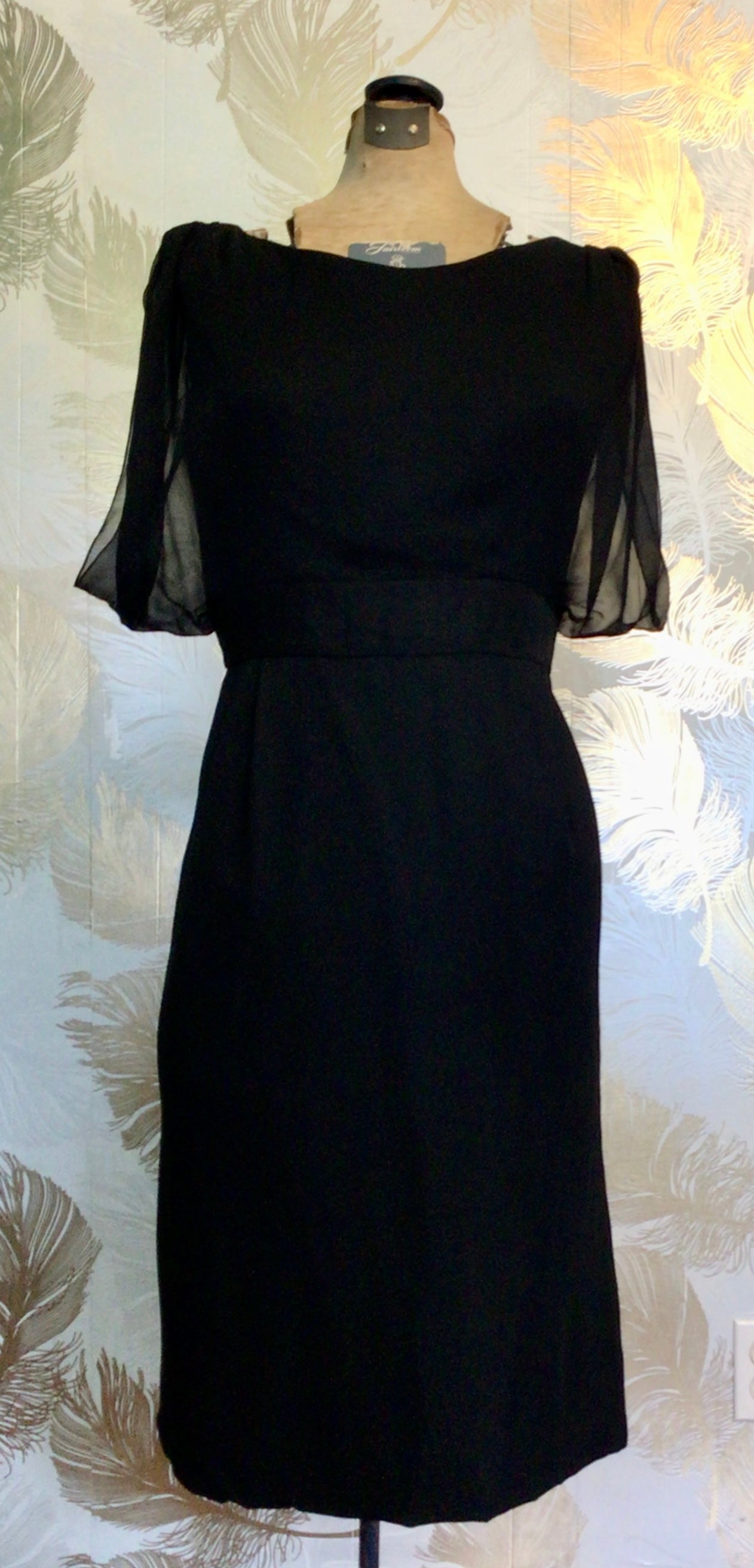 Elinor Gay Vintage Deadstock Little hot Black Dress 50s 60s Sheer Wool NWT Audrey