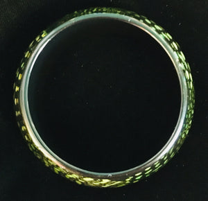Lucite Black & Green Feather Bangle Bracelet