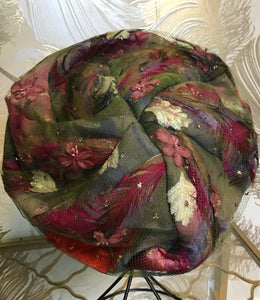 Floral & Feather Beehive Turban Hat