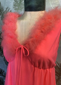 Flamingo Pink 1960’s Nightgown with Marabou Accent