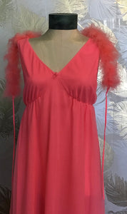 Flamingo Pink 1960’s Nightgown with Marabou Accent