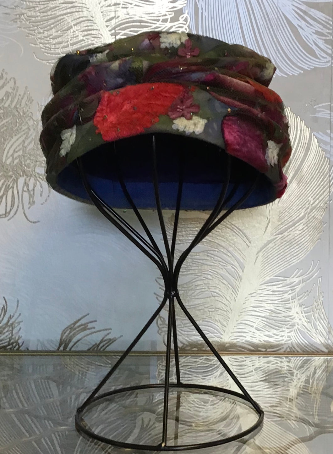 Floral & Feather Beehive Turban Hat