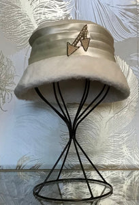 White Fuzzy Cloche Hat with Arrows