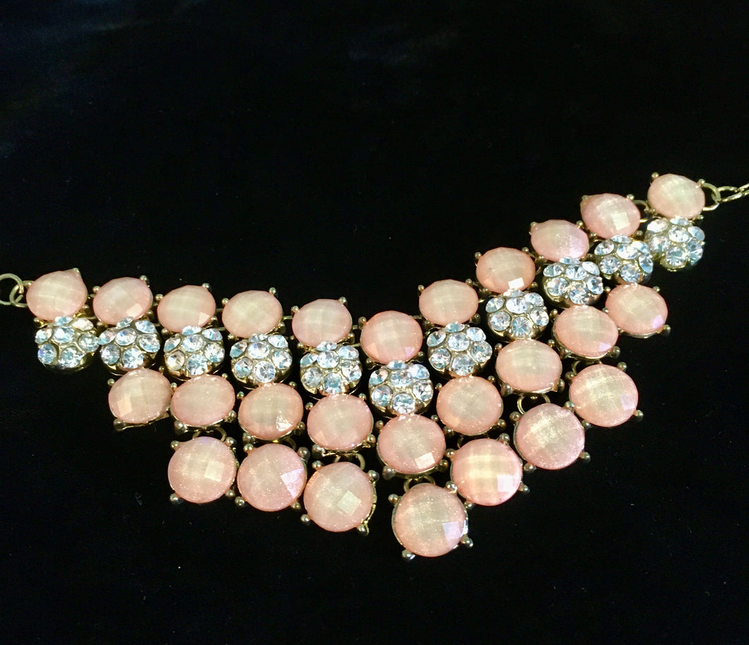 Peach Lucite & Rhinestone Necklace