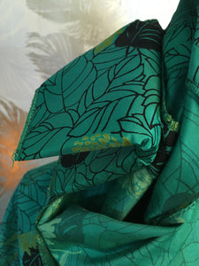 Green Silk Leafy Fit & Flare