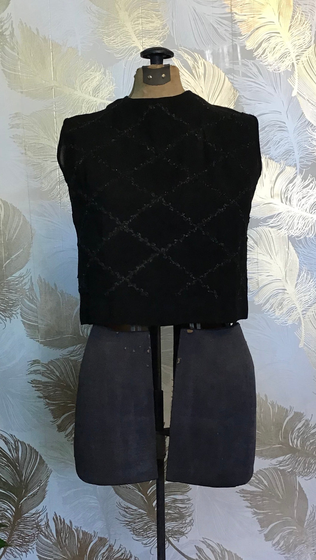Black Beaded Button Back Top