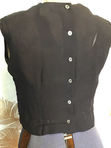 Black Beaded Button Back Top