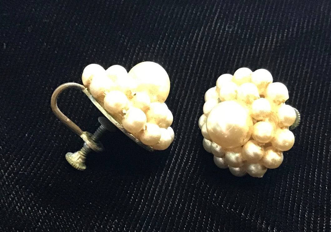 Stylized Faux Pearl Screw Back Earrings