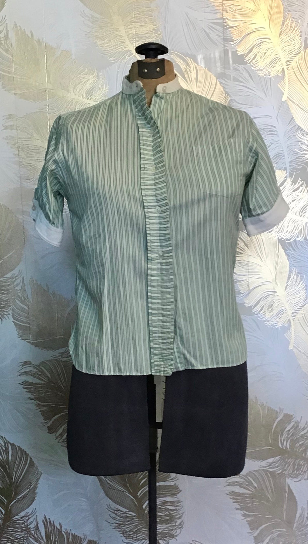 Green and White Stripe Blouse